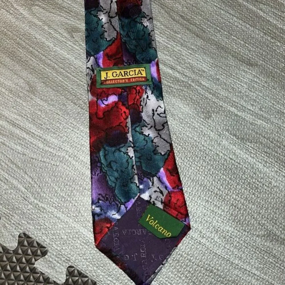 J Garcia Collector's Edition Volcano Red Purple‎ Silver Neck Tie 100% Silk